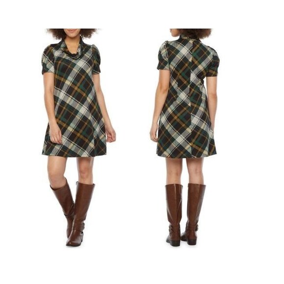 Jessica Howard Cowl Neck Plaid Shift Dress Size Medium - Picture 1 of 14